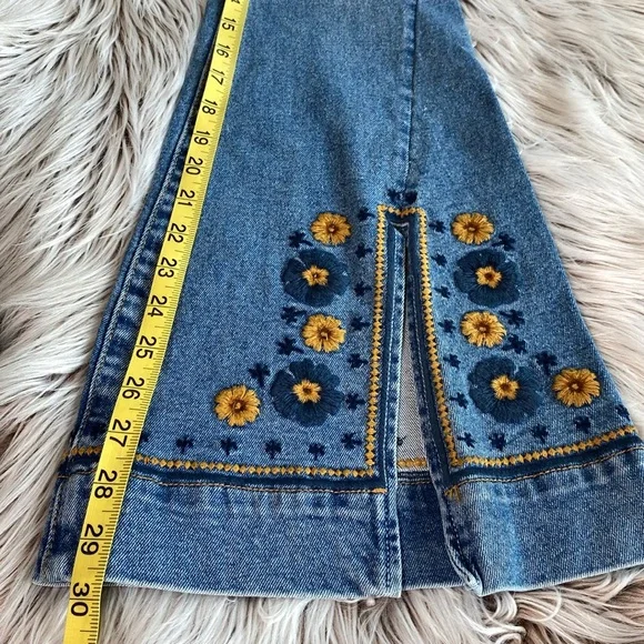 Driftwood x Free People Farrah Flare Slit Golden Gates Boho Embroidered Jeans 25 - Picture 9 of 13